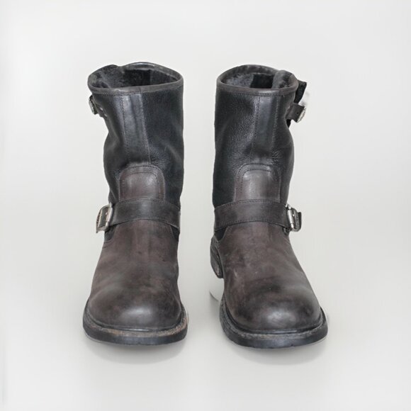 Mens Frye Engineer Boots Shearling Lined Brown Winter Sheepskin Lining Size 13 - Picture 4 of 11